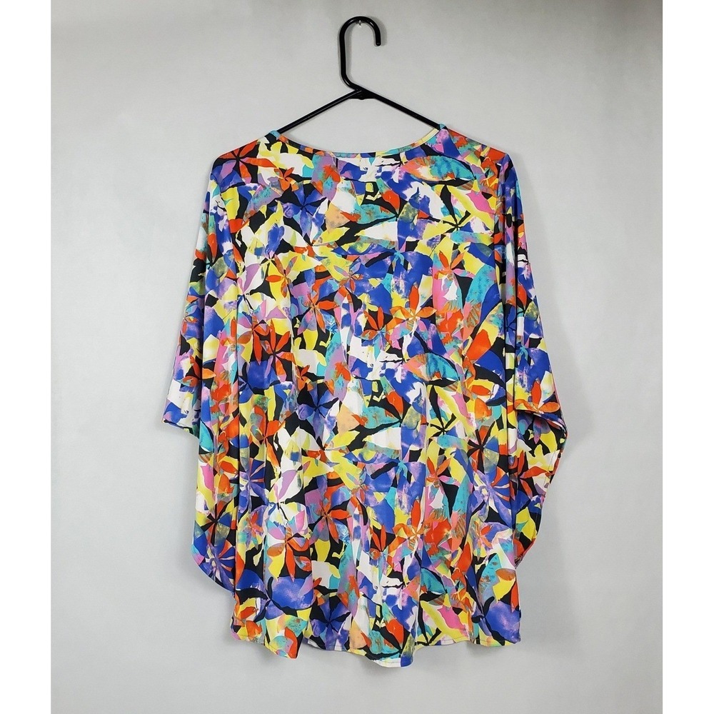 Kate & Mallory Womens Large Abstract Floral Split Flutter Sleeve Scoop Neck Top - Picture 2 of 8